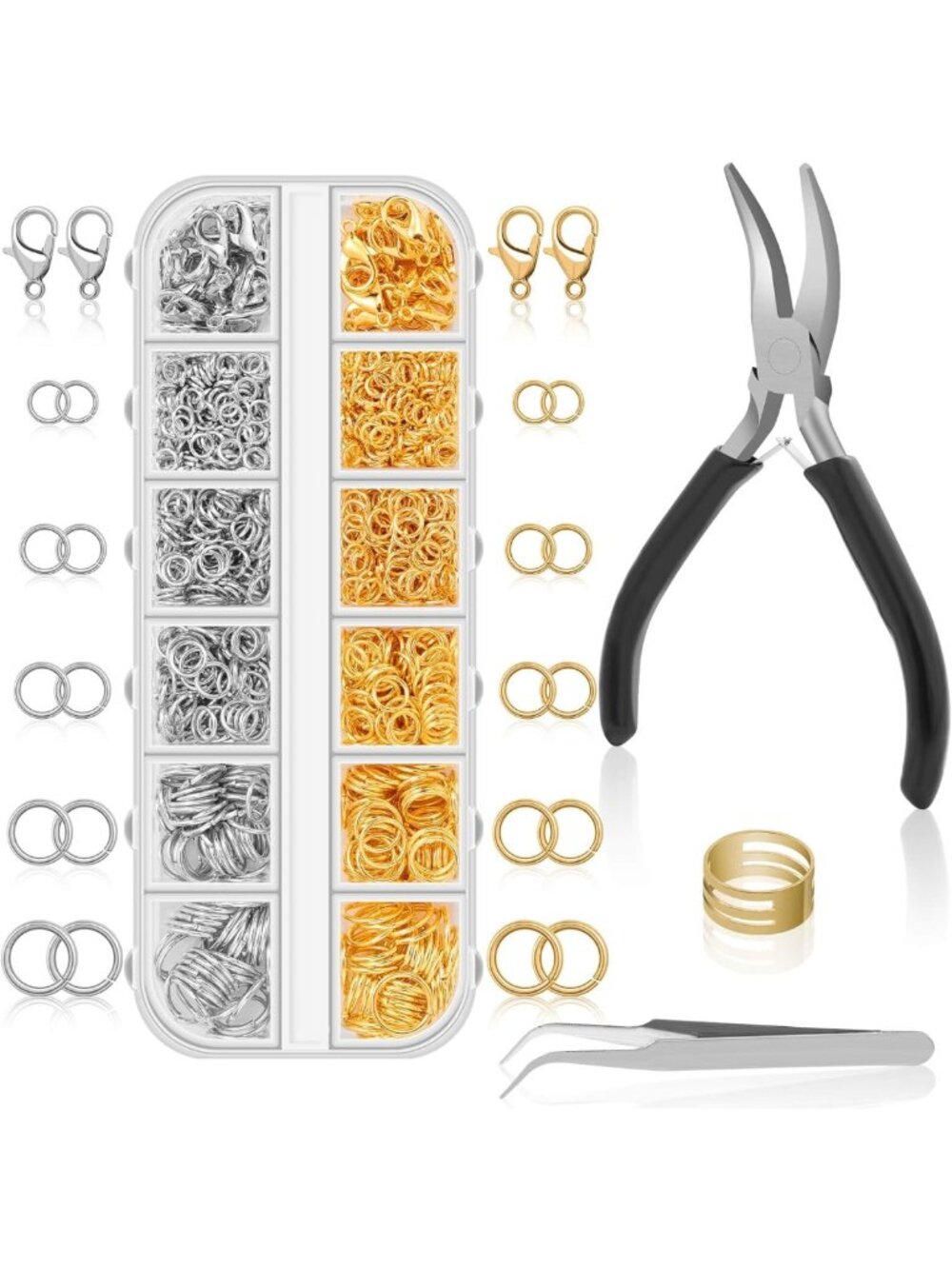 Jewelry Making Supplies: 1200 Pcs Silver & Gold Jump Rings with Pliers for